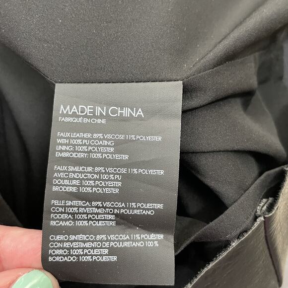 Club Monaco Edvard Skirt Womens 6 Black Faux Leather Embroidered Floral Roses - Picture 6 of 12